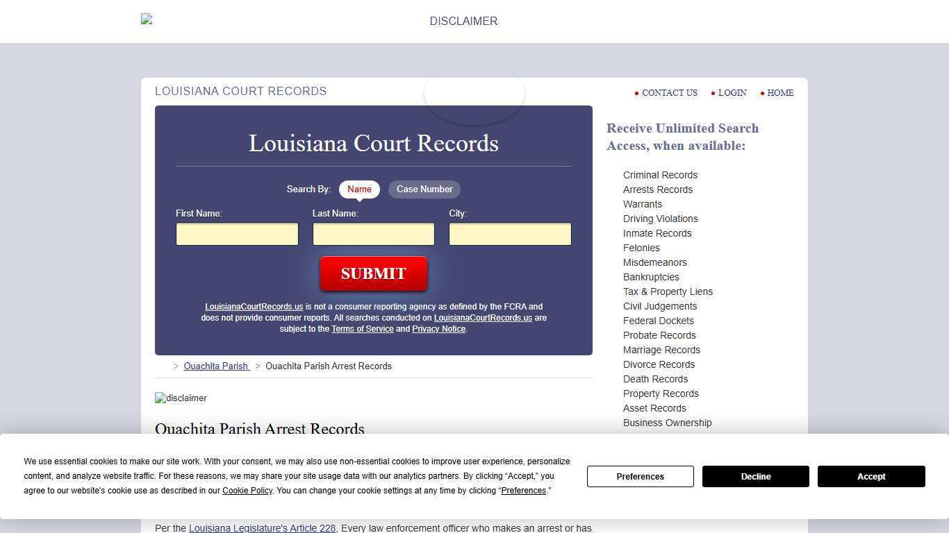 Ouachita Parish Arrest Records | LouisianaCourtRecords.us
