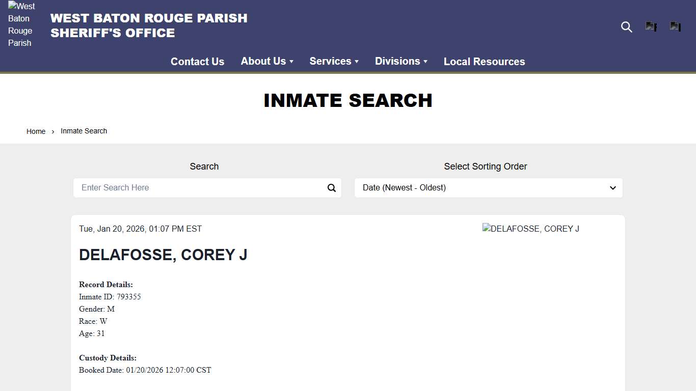 Inmate Search | West Baton Rouge Parish Sheriff’s Office